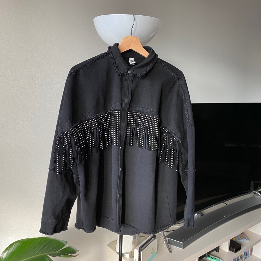 Black Fringe Denim Jacket